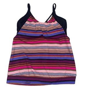 Athleta swim tankini top 34D 34DD blousy striped built in bra womens small